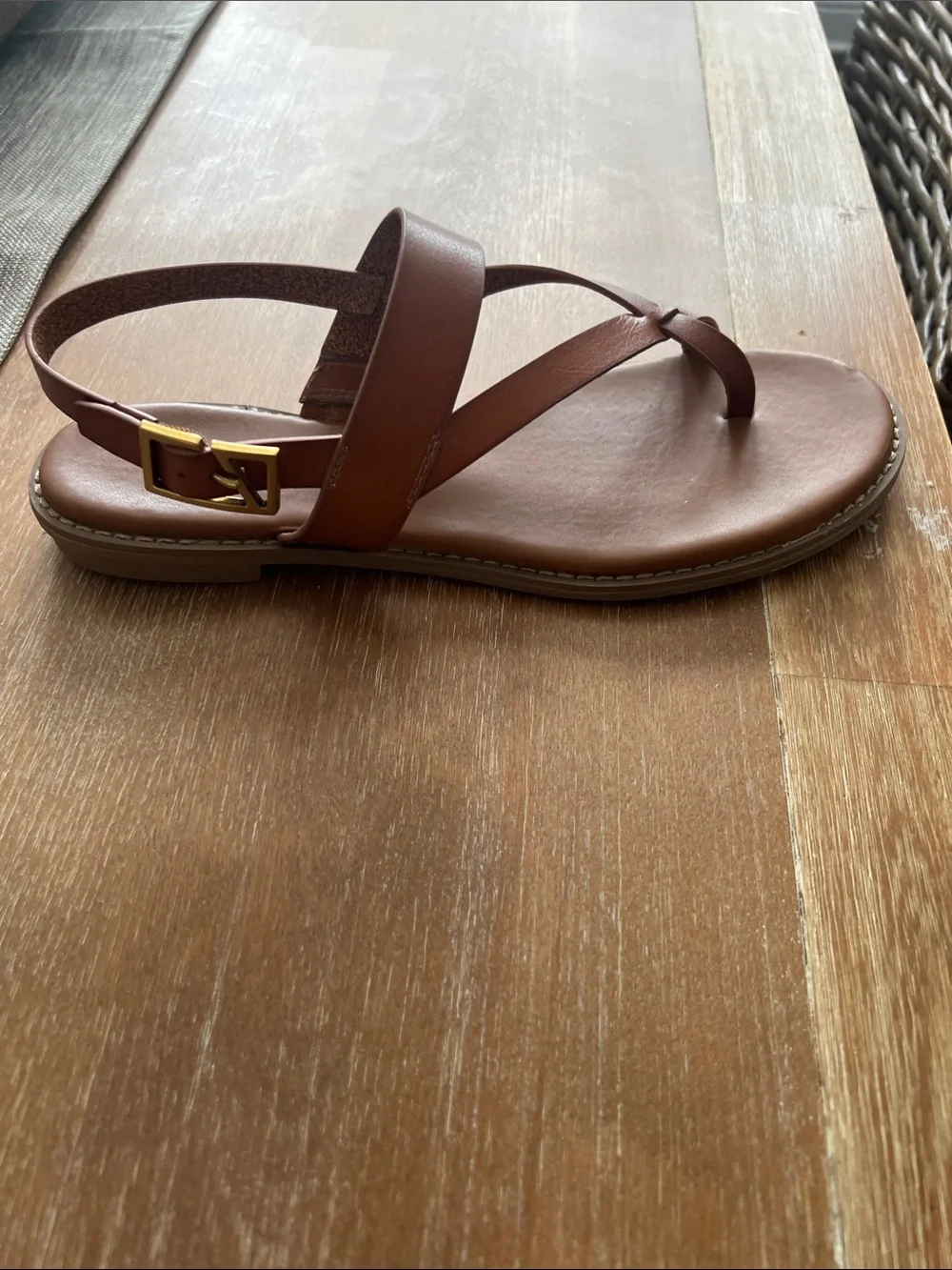 Franco Sarto Cognac Leather Crossover Strap Sandals
